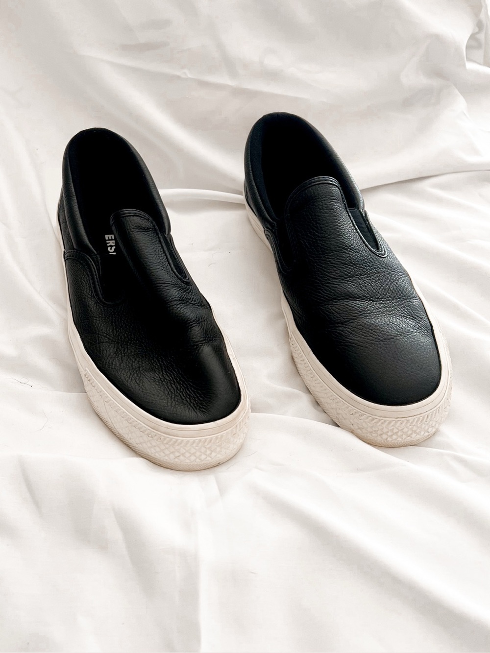 Converse Black Slip-On Leather Sneakers with White Sole Size 10